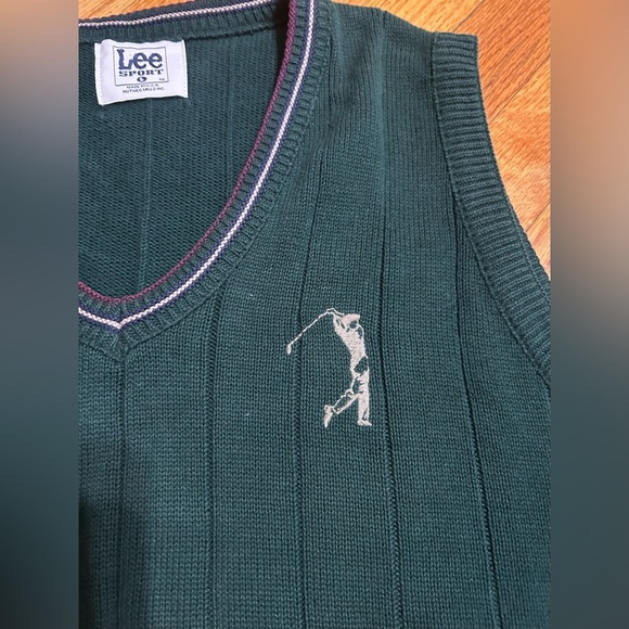 Vintage Lee Sport Sweater Vest Men's Large V Neck Golf USA Made L - Picture 2 of 7